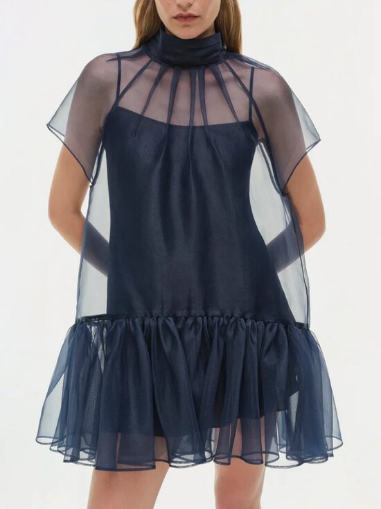 Jonathan Simkhai Dresses & Skirts - SIMKHAI Beaux Organza Mini Dress Sz4 Midnight Blue Cocktail Sheer Party